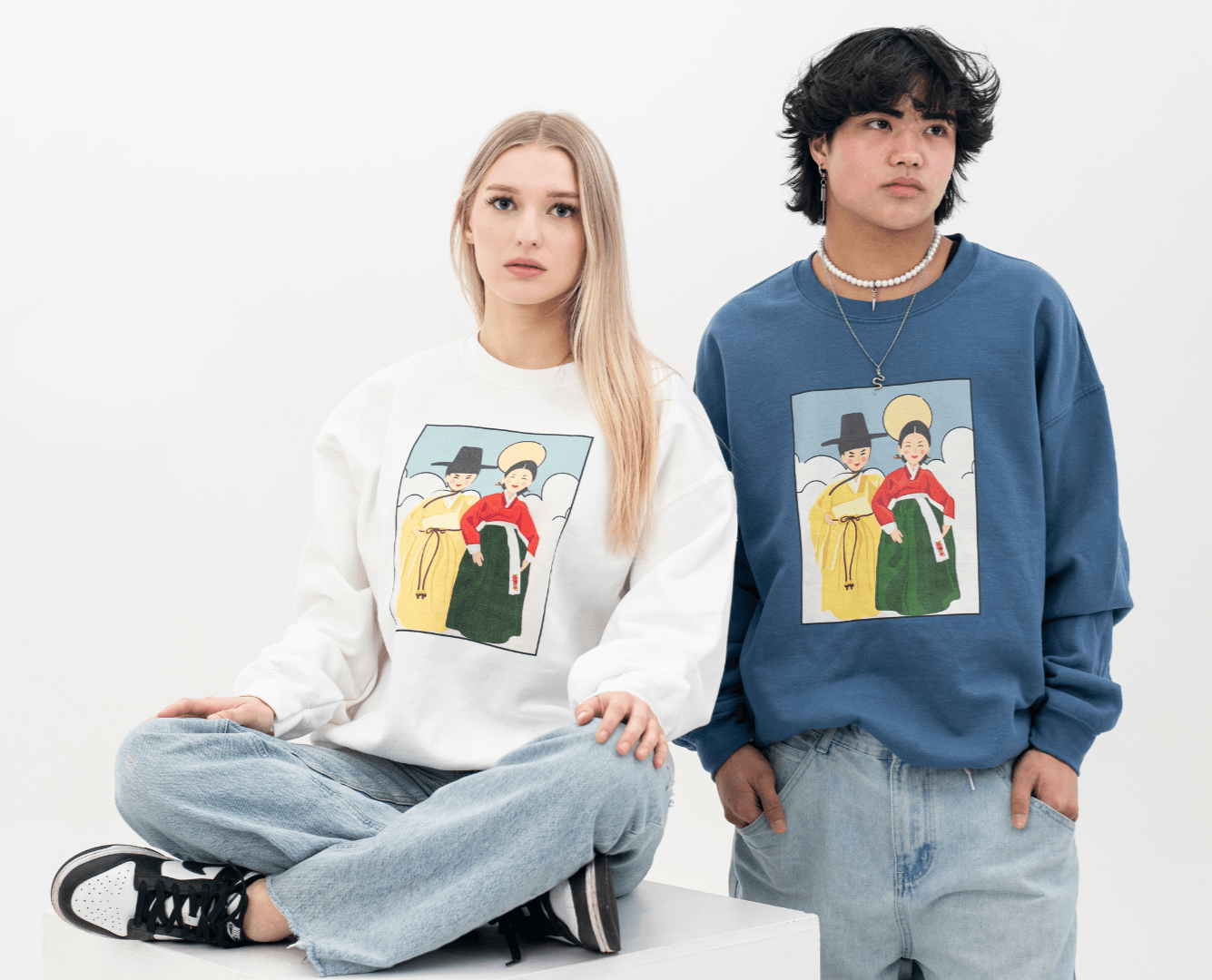 Korean Traditional Couple Sweatshirt - Indigo - Triple Momentum